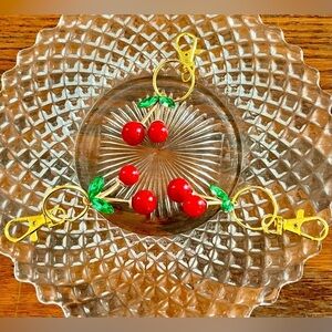 Set of 3 Three Handmade Cherry Bag Purse Phone Backpack Charms Zipper Pulls Key